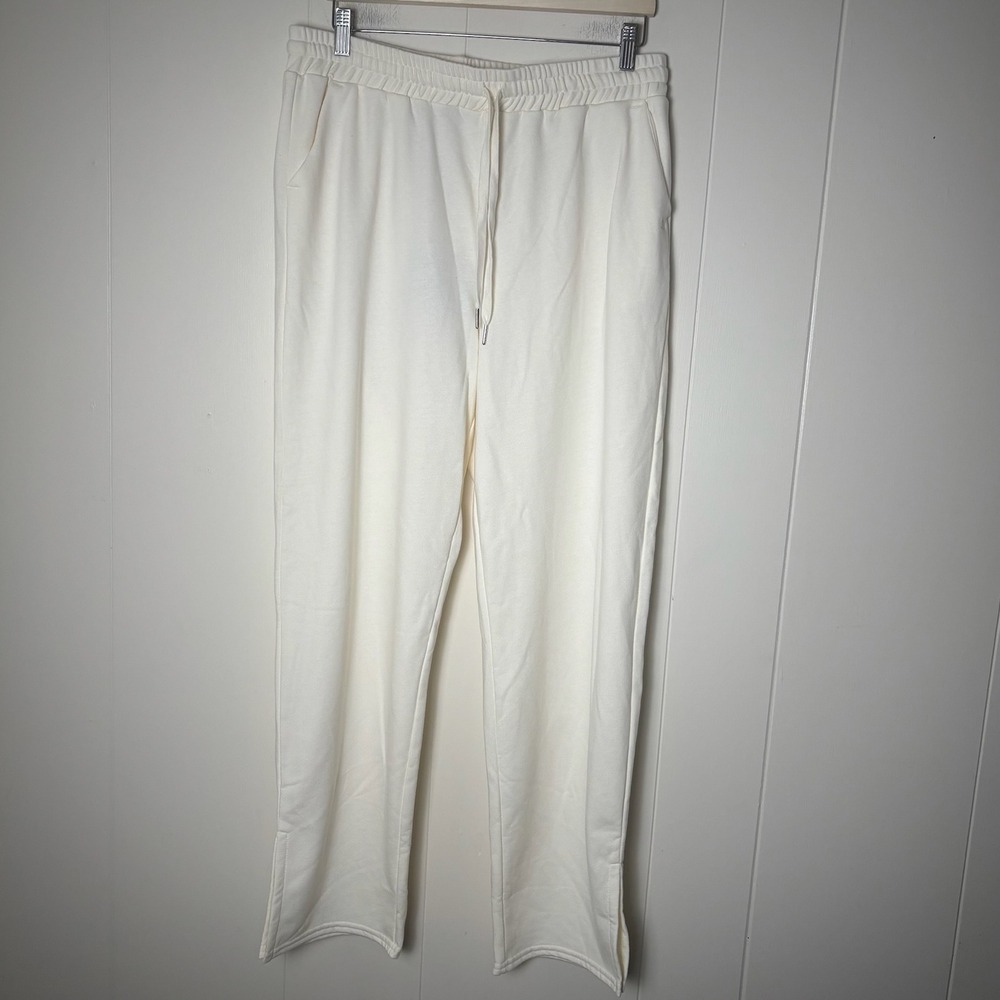 JOE'S Jeans Womens XL Egg Nog Ivory Lounge Pants Drawstring High Rise Slit Hem‎